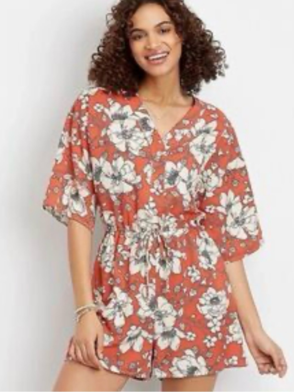 Maurices Coral Floral V-Neck Romper Cover-Up